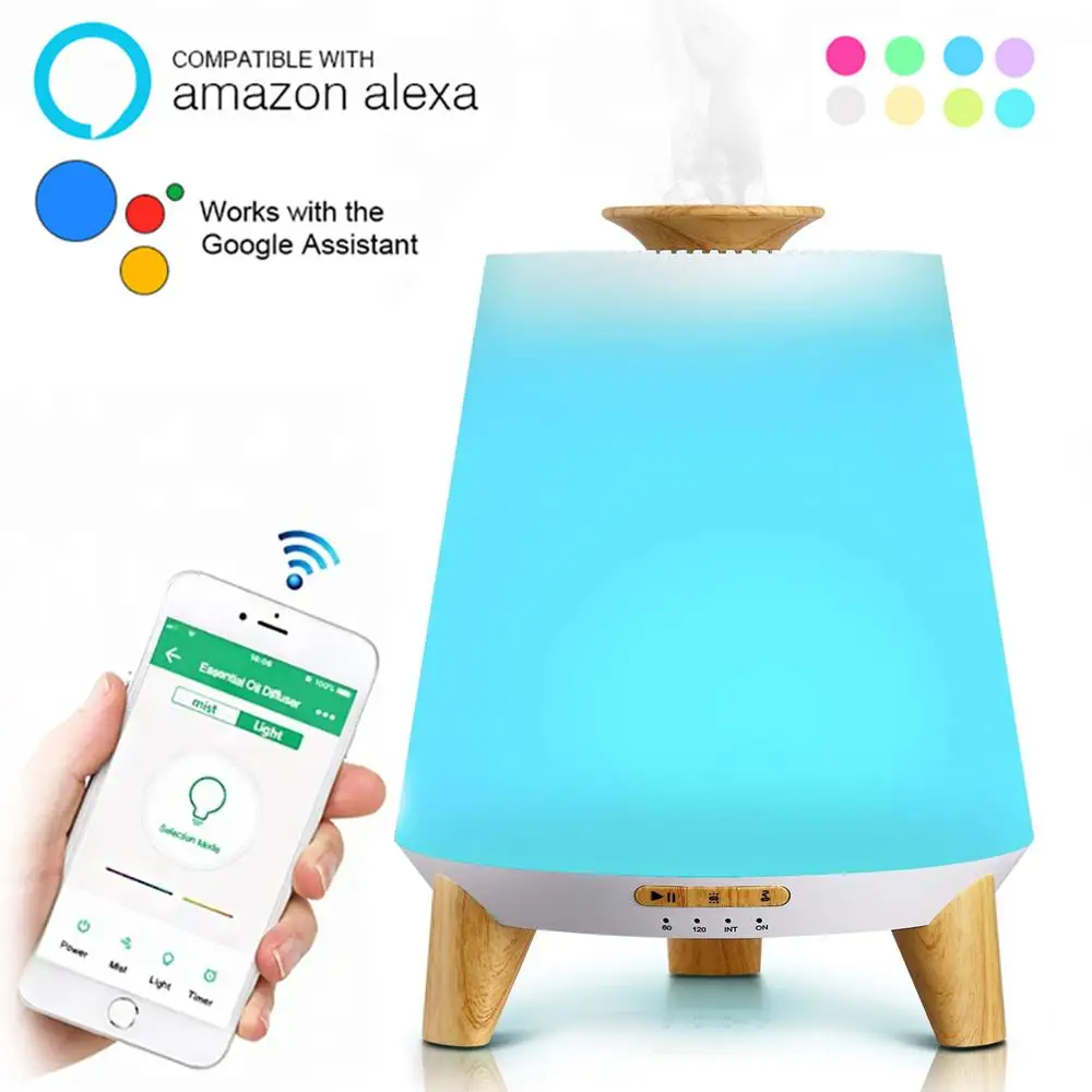 

NEWTHIN 2019 Design Ultrasonic Cool Mist Air Humidifiers 300ml Wifi Alexa Aroma Diffuser Desk Bedside Smart Lamp for Home