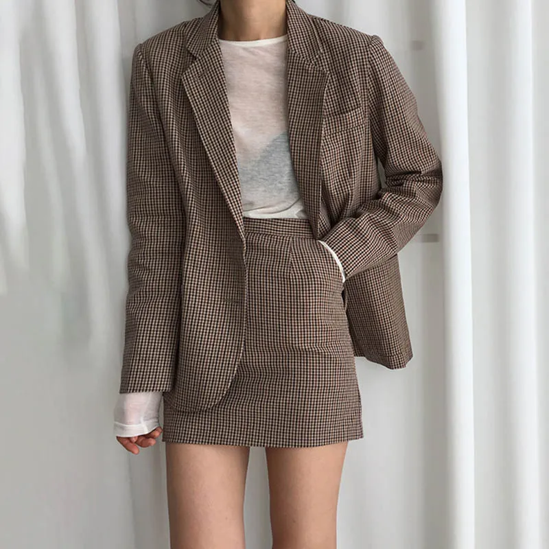 OL клетчатый Блейзер женские свободные корейские блейзеры и куртки повседневная клетчатая куртка плюс размер больше размера d пальто однобортный винтажный