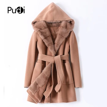 Preise Pudi Frauen Winter Real Nerz Kapuze Mantel Jacke 2020 Ins HeiĂer Dame Weibliche Wolle Blends Kaninchen Pelz Liner MĂ€ntel Parka Graben Z20182
