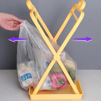 

X-type Stainless Steel Waste Bin Holder Folding Trash Can Cupboard Door Back Hanging Rack Kitchen Rubbish Bag Holder Clean Tools