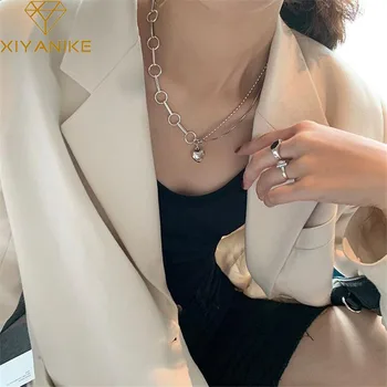 

XIYANIKE 925 Sterling Silver Love Pendant Necklace Female Retro Big Circle Round Bead Chain Personality Fashion Jewelry