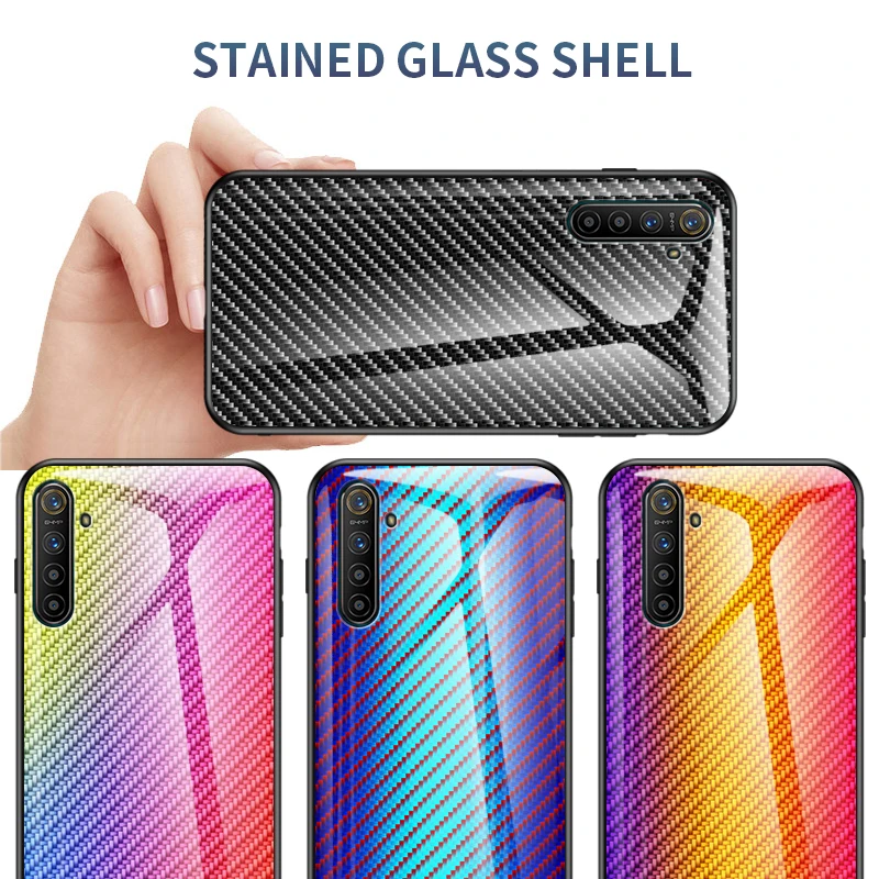 Чехол для OPPO Realme XT 1 2 3 5 Pro чехол из закаленного стекла с градиентом углеродного