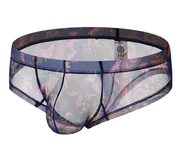 

Mens Underwear Boxer Sexy Male Panties Gay Mens Bikini Transparent Samll Boxer Bohemia Style Printed Underpants See Through