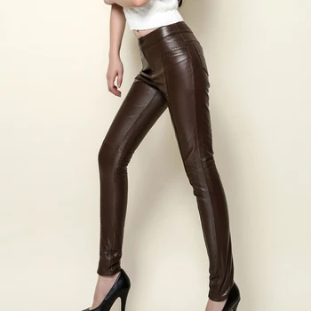 Women's Genuine Sheepskin Leather Pants Soft Pencil Pants Solid Color Brand Quality Spring Autumn Wear