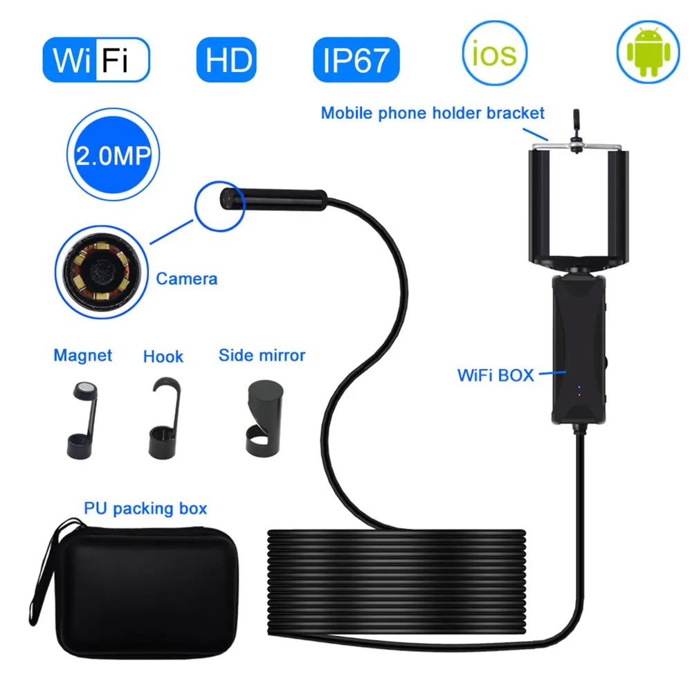 

3 in 1 Handheld Industrial 5.5mm Lens Smart WIFI Endoscope 6pcs LED With Adjustable Light IP67 Waterproof For Phone Computer