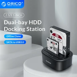 ORICO – Station d'accueil Clone HDD USB 3.0 vers SATA 3.0, double baie pour disque dur 2.5/3.5 pouces, boîtier SSD pour PC 