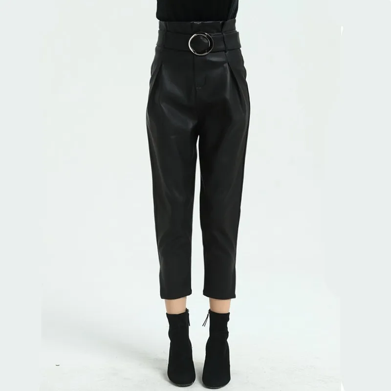 Harajuku Vrouwen Pu Lederen Harembroek Sjerpen Hoge Taille Streetwear Broek Loose Fit Enkellange Joggers Pantalon Femme Broek Harajuku Vrouwen Pu Lederen Harembroek Sjerpen Hoge Taille Streetwear Broek Loose Fit Enkellange Joggers Pantalon Femme Broek