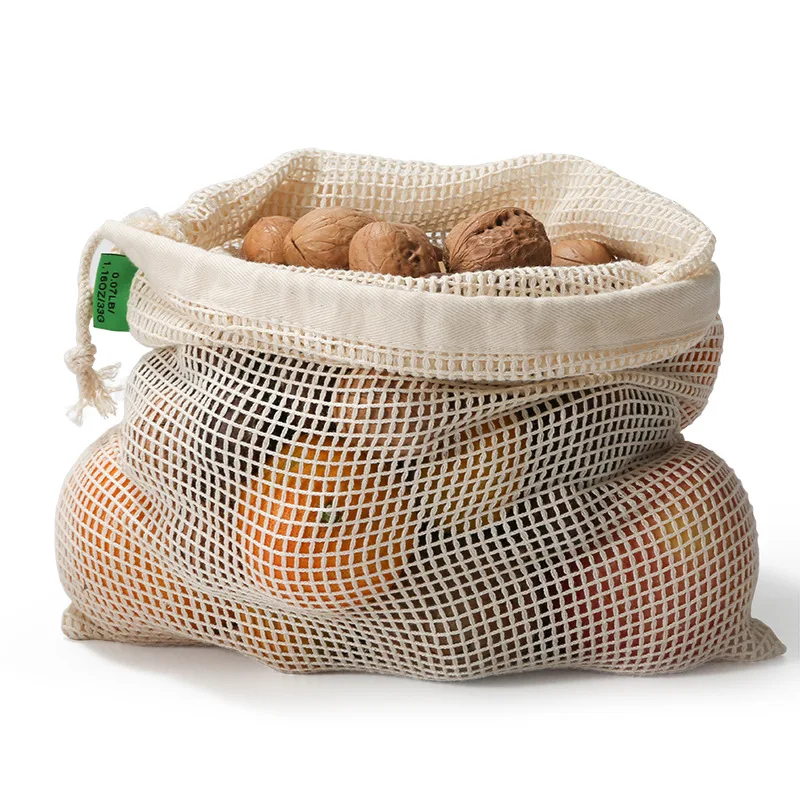 

Cotton Mesh Vegetable Bags Produce Bag Reusable Cotton Mesh Vegetable Storage Bag Kitchen Fruit Vegetable with Drawstring