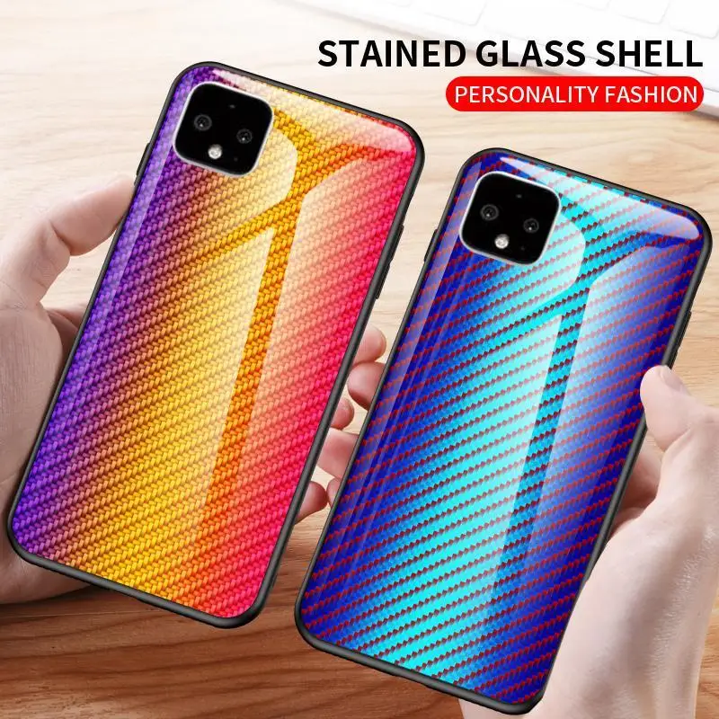 Luxury Carbon Fiber Case For Google Pixel 2 3 3A 4 XL Tempered Glass 2XL 3XL 4XL 1XL Soft TPU Border Cover Coque |