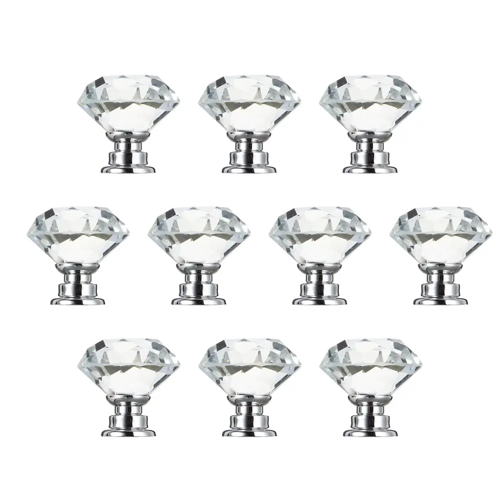 

10 Pcs 30mm Diamond Shape Crystal Glass Door Handle Knob for furniture Drawer Cabinet Kitchen Pull Handles Knobs Handle Wardrobe