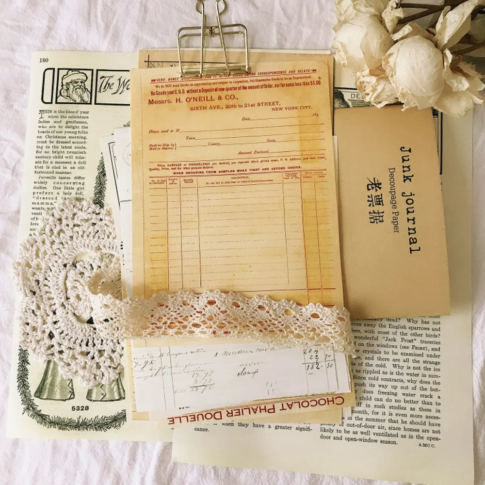 

Antique Shabby Chic English Bill 12 PCS Junk Journal Vintage Stale Posters Book, TN Hand Account Secoration Material 15X21 CM
