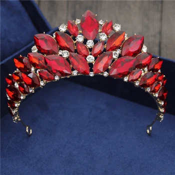

Queen Princess Bride Crown Red Crystal Tiara Crowns Hair Jewelry Pageant Headband Bridal Wedding Crown Jewelry Hair Accessories