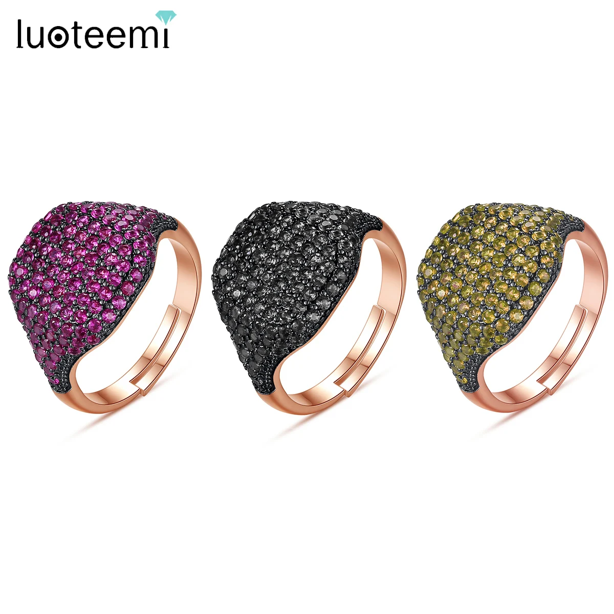 LUOTEEMI винтажные фиолетовые/желтые/черный кубический цирконий Регулируемые