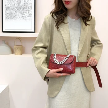 

Women PU Fanny Packs Chest Small Handbags Fashion Crocodile Shoulder Waist Bag Simple Shoulder Messenger Bag