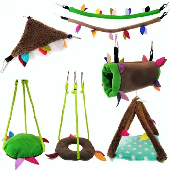 

6 Pcs Bird Jungle Leaves Plush Swing Hanging Parrot Spiral Rope Toys with Bells Chewing String Perch Cage Decoration
