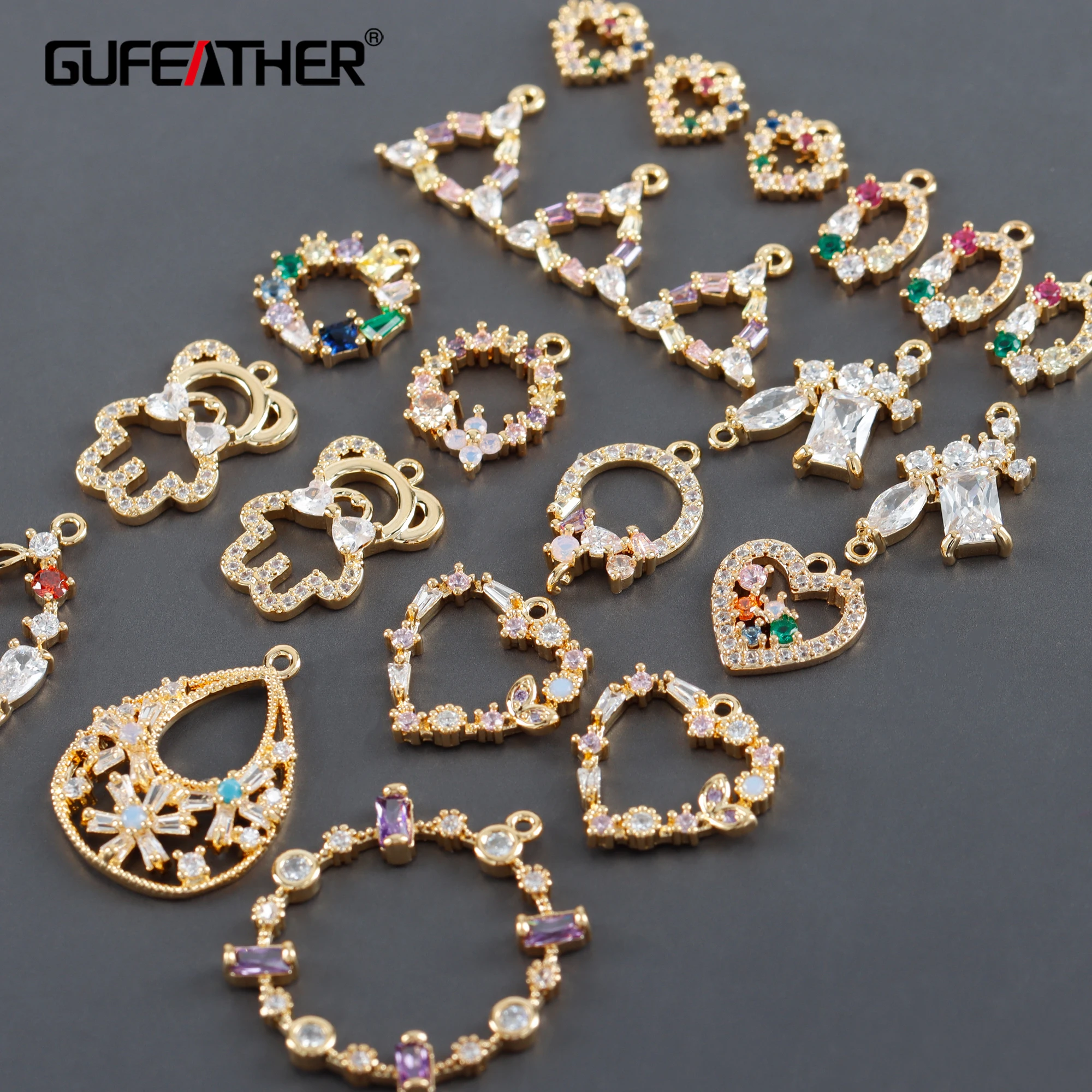 GUFEATHER M1020,jewelry accessories,18k gold plated,copper metal,zircons,diy pendants,jewelry making,diy earrings,10pcs/lot