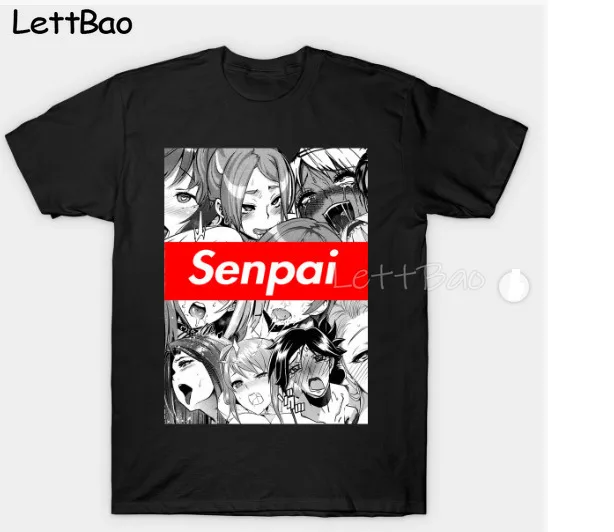 Футболка Senpai Ahegao мужская с аниме коротким рукавом и круглым вырезом Повседневная