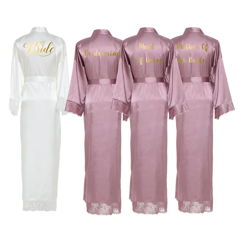 

2019 New Silk Satin Lace Robes White Bridesmaid Bride Robes Bridesmaid Robes Wedding Long Robe Bathrobe