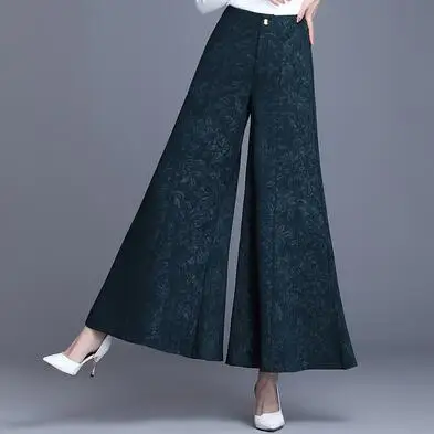 Новая мода осень весна широкие брюки для женщин плюс размер черные красные зеленые юбки брюки высокие Капри по талии женские sy50901
