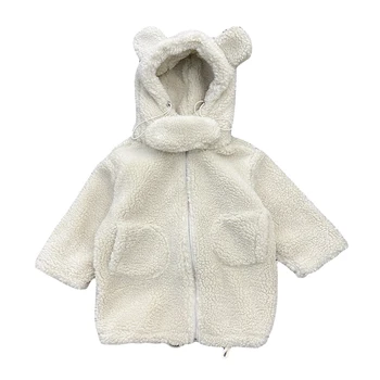 

Korean girl's warm hooded coat for fall/winter new children's cute all-match fur one-piece zipper beige fashion jacket trend
