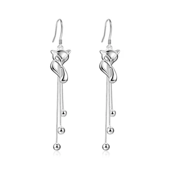 

S925 Sterling Silver Earrings Personality Charm Temperament Female Models Elongated Tassel Fox Earrings