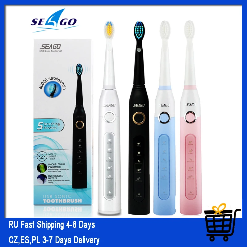 Seago SG 507 Sonic Electric Toothbrush Adult Timer Brush USB Rechargeable Electric Tooth Brushes with 3pc Replacement Brush Head