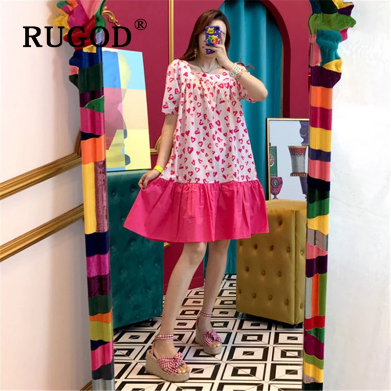 RUGOD корейское шикарное милое летнее платье женское модное в стиле пэчворк с