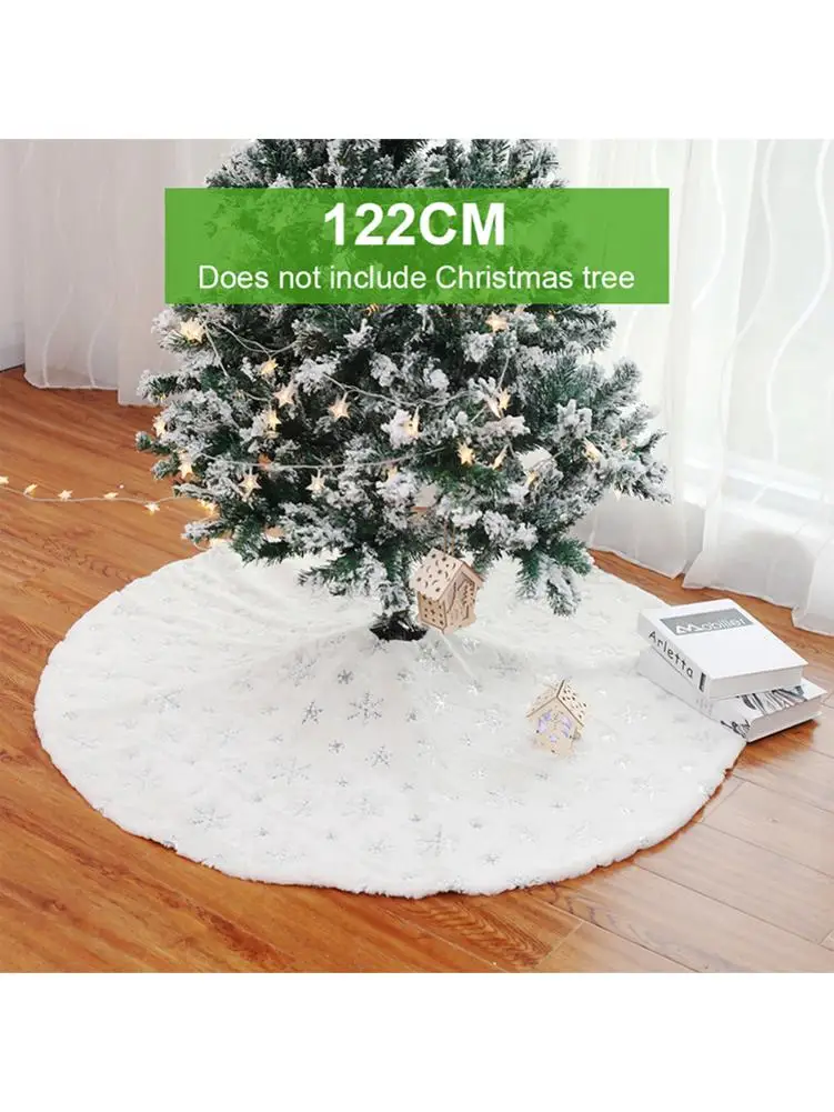 Белая юбка с елкой, Высококачественная плюшевая юбка с блестками и вышивкой для рождественской елки, украшения для рождественской елки для дома