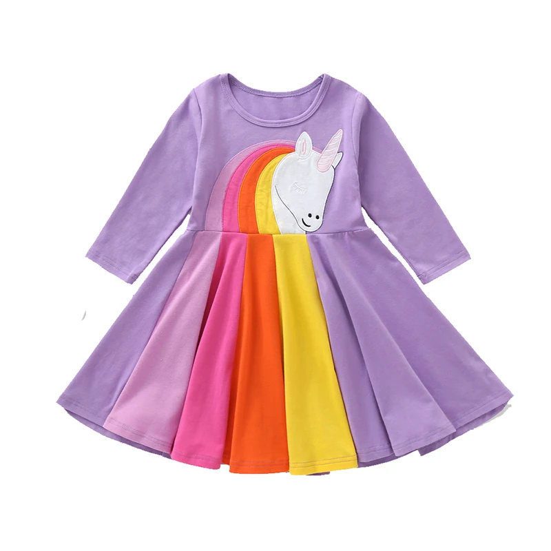 Детское платье для девочек модные детские праздничные платья принцессы для девочек, осенне-зимнее Радужное платье для маленьких девочек одежда для детей возрастом от 1 года до 5 лет - Цвет: Лаванда