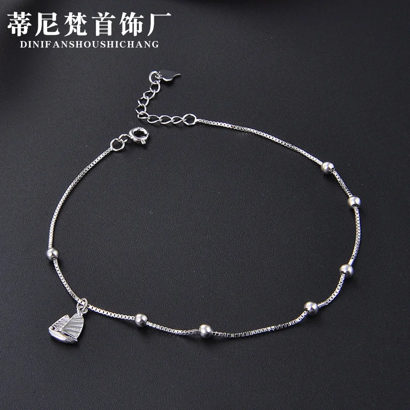 

Japanese And Korean Style Fashion Sweet Elegant Jewelry Accessories S925 Fine Silver Simple Cool round Beads Hipster Sailboat An