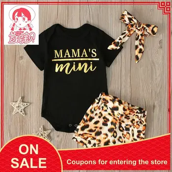 

Girls European and American Clothing Summer Clothes Female Baby Alphabet Short-sleeved Robe Romper Leopard Shorts SHIRLEY Baby