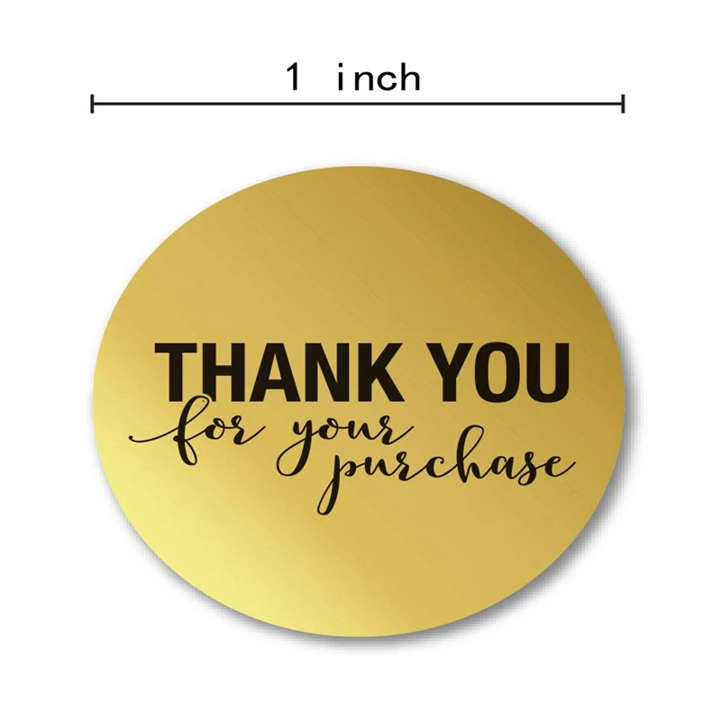 1 Inch Round Gold Foil Thank You For Your Purchase Stickers / 500 Labels Per Roll
