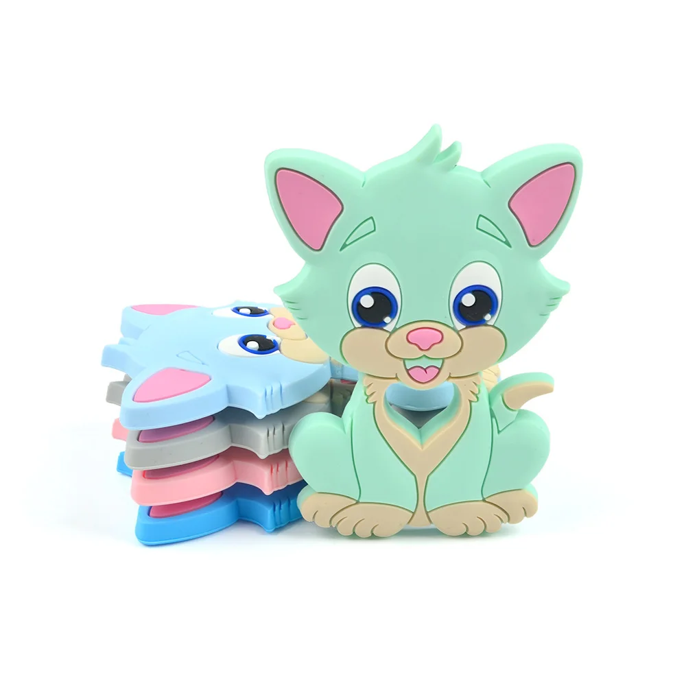 mint LOFCA 1 шт. силиконовые грызунок с котом игрушечное ожерелье аксессуары мультфильм младенческой силиконовые бусины для младенцев Мягкий прорезыватель DIY цепочка для детской соски - Цвет: mint