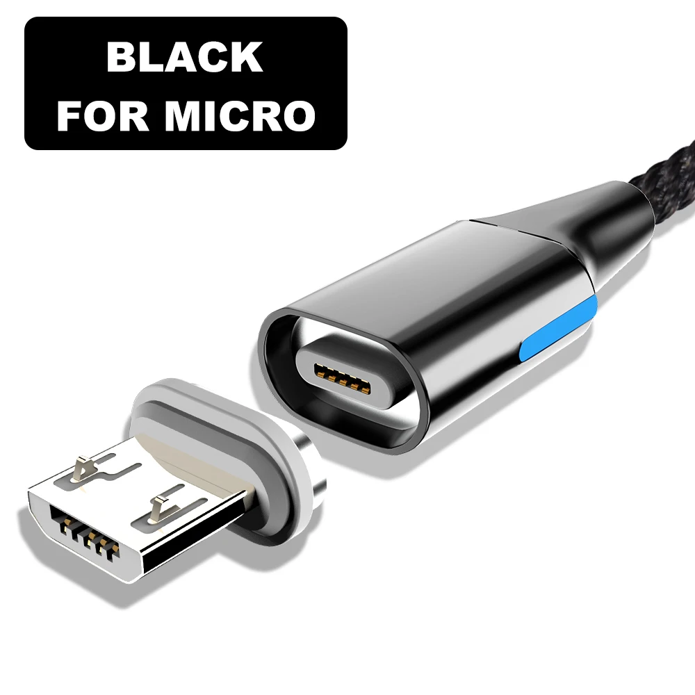 Vanniso 1 м 2 м 3A провод для быстрого заряда тип-c Магнитный кабель для зарядки телефона для iphone xiaomi Android мобильный телефон Магнитный USB кабель - Цвет: Black For Micro