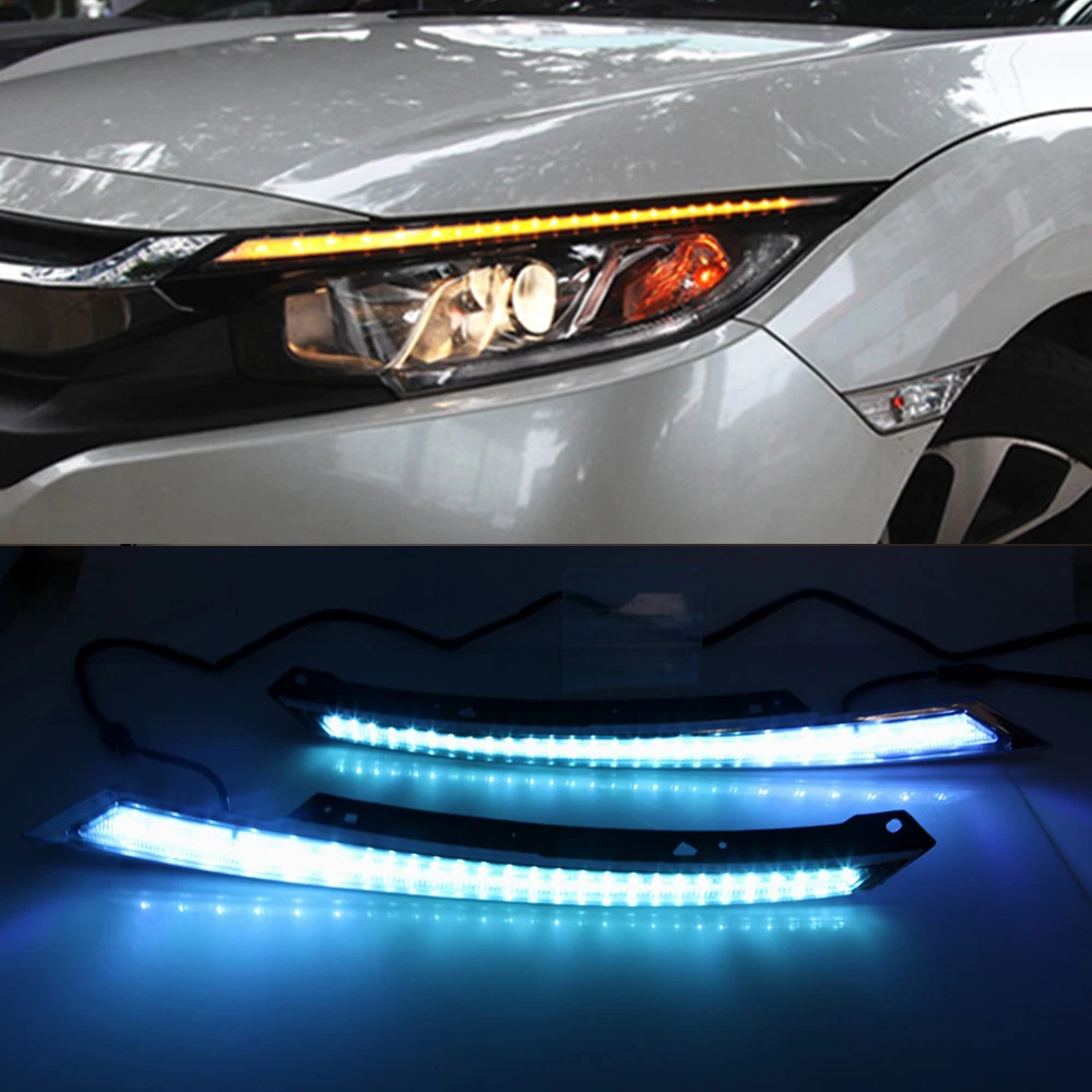 2 шт. для Honda Civic Blink светодиодный светильник на голову для бровей, дневной ходовой светильник, DRL с желтым сигналом
