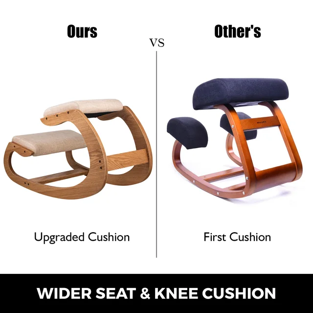 SucceBuy Ergonomic Kneeling Chair Stool W/ Thick Cushion Home Office Chair Improving Body Posture Rocking Wood Computer Chair