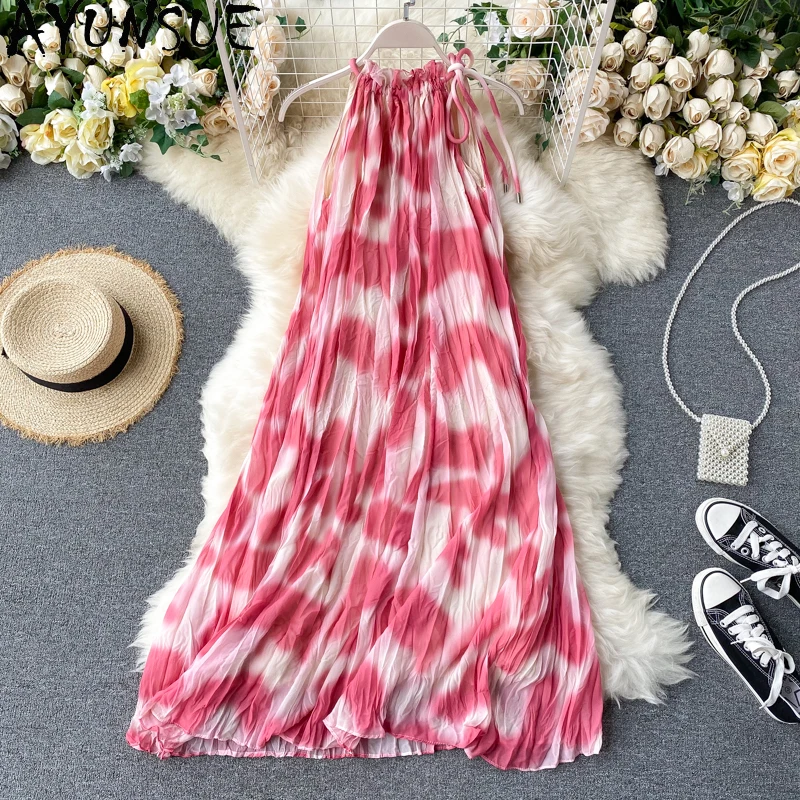 

AYUNSUE 2021 Summer Women Dress Beach Backless Woman Clothes Floral Sleeveless Vestido Dresses for Women Casual Sukienki Damskie