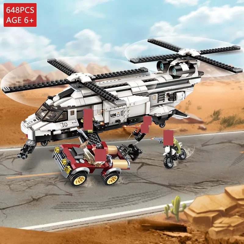 

648Pcs Military War City Double Paddle Helicopter Thunder Mission Army Building Blocks Brinquedos Educational Toys For Boys