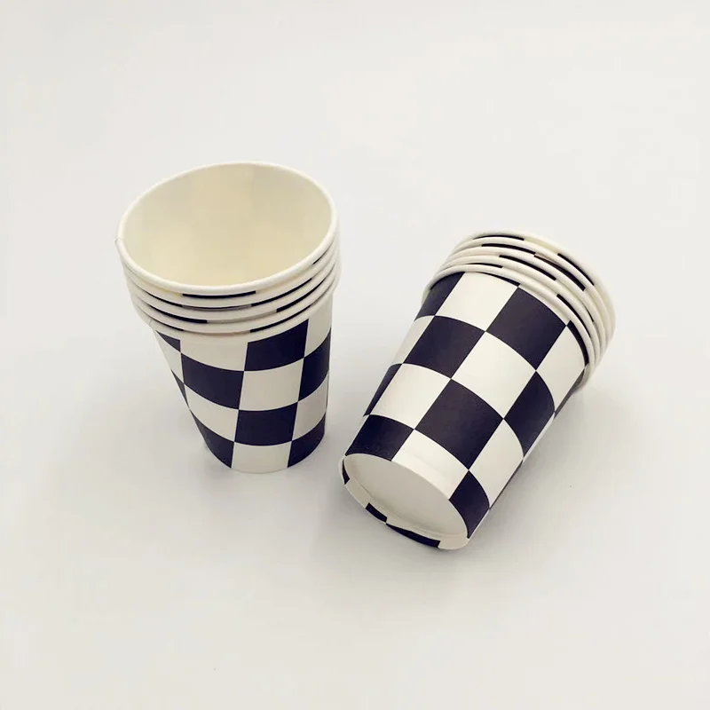 10pcs Black And White Lattice Theme Paper Cups Grid Disposable For Birthday Event Wedding Party Decoration | Дом и сад
