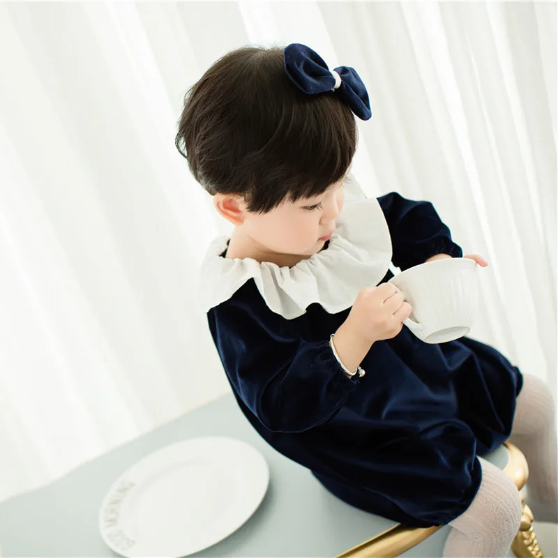 

Baby Girl Princess Romper Jumpsuit turn down collar Outfits Set Toddler Kids Velvet Rompers Ruffles Overalls Playsuit Sunsuit