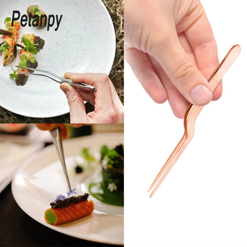 

13.9cm/5.47inch Professional Chef Plating Tweezer Tongs Serving Presentation Stainless Steel Offset Kitchen Tool Rose Gold