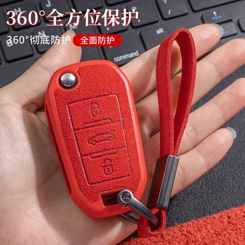 Custodia portachiavi in pelle Tpu a 3 pulsanti per Peugeot 3008 208 308 508 408 2008 accessori per auto in pelle con supporto protettivo - Custodia portachiavi in pelle Tpu a 3 pulsanti per Peugeot 3008 208 308 508 408