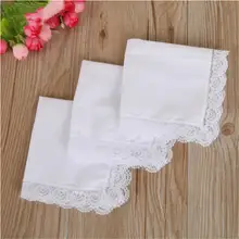 

New Fashion Cotton Lace Handkerchief DIY Adult Blank Lace Border Small Hankies White Wedding Pocket Square For Men Women