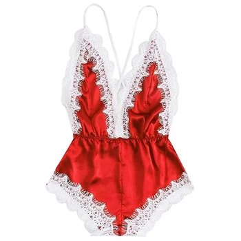

Women Seductive Babydoll Lace Joint Nightdress Sleeveless V Neck Erotic Leotard Ladies Warm Sleepwear Strap Sexy Lingerie Solid