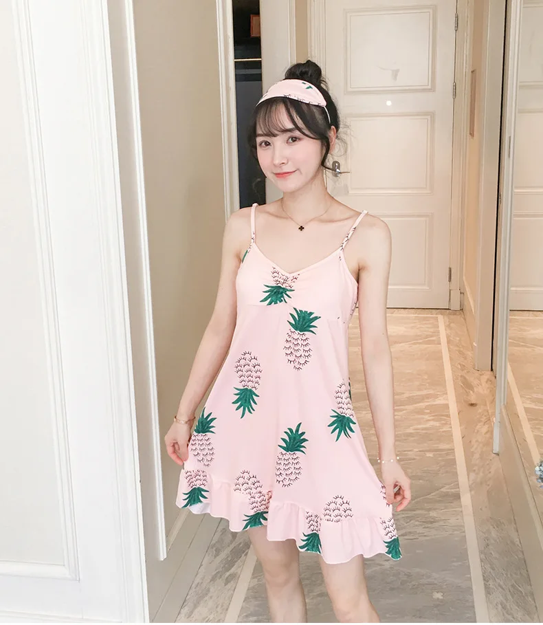 Hot Selling Multi-Hot Selling Qmilch Nightgown WOMEN'S Tank Top Thin with Chest Pad Eye Patch Cartoon Women's Household Skirt
