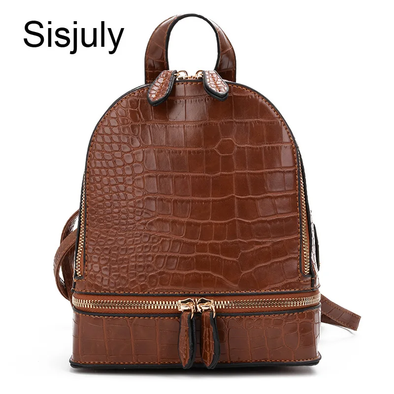 

Sisjuly Crocodile pattern PU Leather Small Backpacks For Women Fashion Zipper Mini Back Pack Girls Backpack Female Shoulder Bag