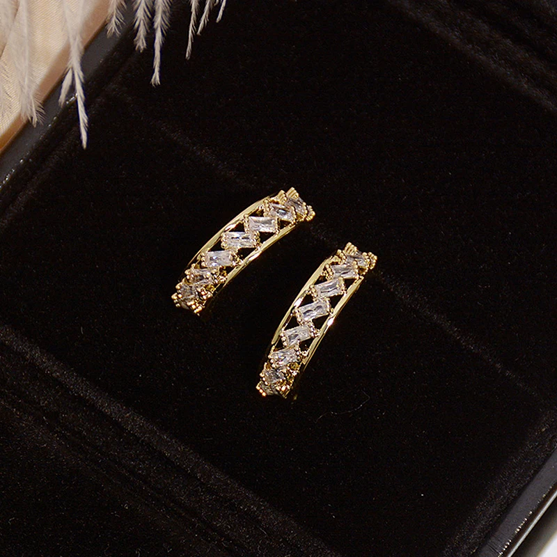 Korean Hot Sale Exquisite Hollow Crystal Circle Earring for Women AAA Cubic Zircon Elegant Stud Earrings Wedding Jewelry Pendant - Image 3