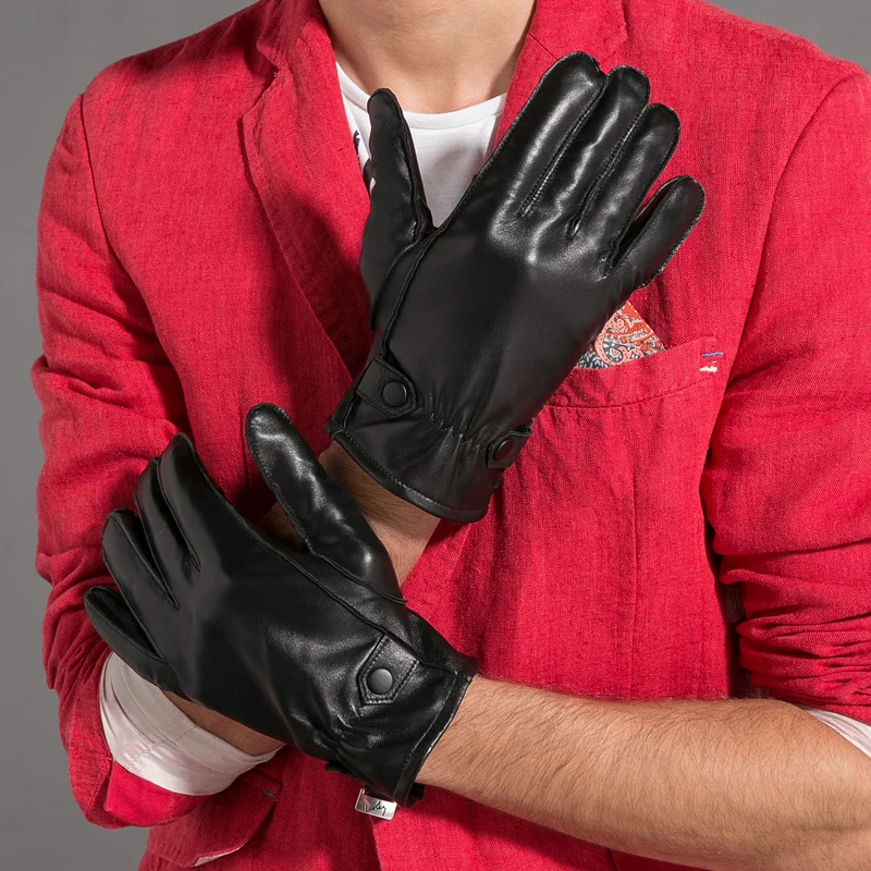 

NH Winter Real Leather Gloves for Men High Quality Black Genuine Goatskin Gloves Fashion Classic Warm Soft Mittens Button New