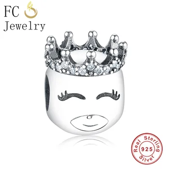 

FC Jewelry Fit Original Brand Charm Bracelet 100% 925 Silver Men Head Smile Face Crown Beads Making Women Berloque 2019 New