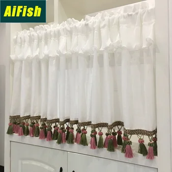 

American-Style Garden Fringed Hemp Short Curtains Are Used To Decorate Partition Curtain Screens In Kitchen Study Balcony T033-3